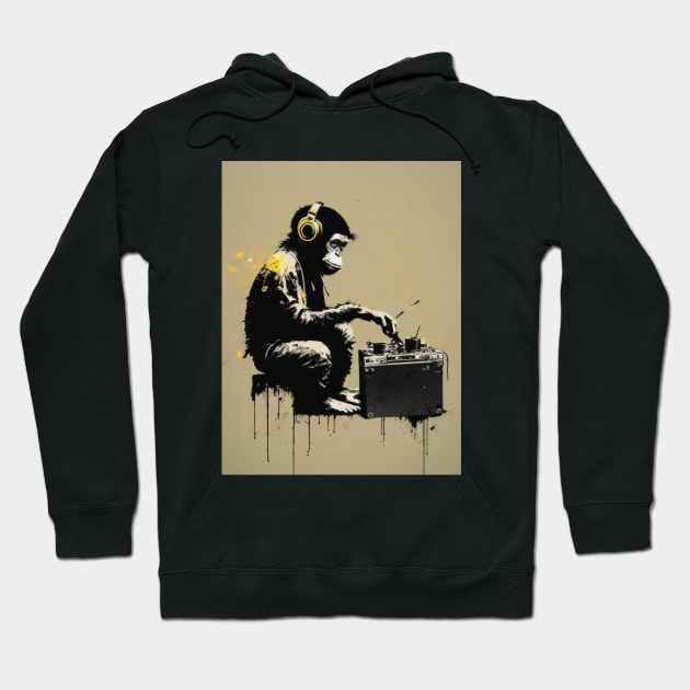 Handsome Illustration of BANKSY DJ Monkey Thinker Hoodie by KOTYA